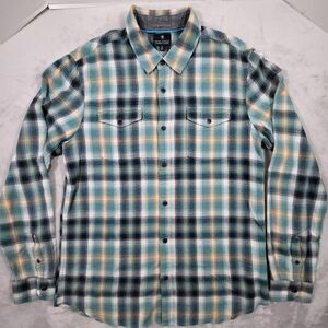 Roark Revival The Nordsman Flannel Shirt Medium Teal Plaid Cotton MINOR FLAW